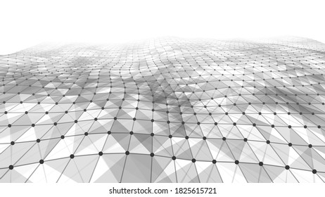 Futuristic white futuristic background. Wave with connecting dots and lines on wave background. Abstract interlacing lines and points. Digital connection of elements. Imitation waves.