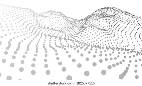 Futuristic white futuristic background. Wave with connecting dots and lines on wave background. Abstract interlacing lines and points. Digital connection of elements. Imitation waves.
