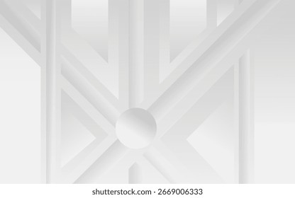 Fundo geométrico branco futurista com setas 3D e design circular.Design branco abstrato minimalista com formas de gradiente e setas