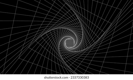 Futuristic white grid box on the black background. Wireframe infinity room, network connection technology. Digital portal pattern. Vector illustration.