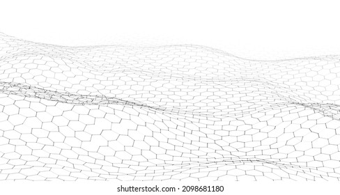 Futuristic white hexagon dynamic wave. Futuristic honeycomb concept. Digital technology web flow. Big data visualization. Vector Illustration.