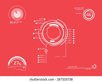 Futuristic White Infographics As Head-up Display On Red Background