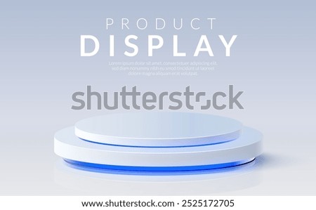 Futuristic White Pedestal with Blue Lighting. Vector Illustration