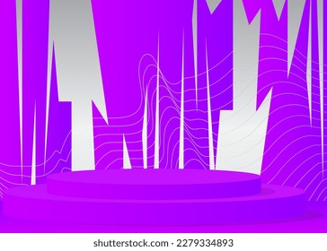 Futuristische Weiß- und Lila-Stage-Showcase, Zylinder-Podium. Sci-fi minimale abstrakte Vektorgrafik 3D-Raum. Sortieren Sie geometrische Formen der Produktpräsentation, leere Szene für die Präsentation.