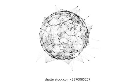 Futuristic white sci-fi sphere in space. Technology circle a network connection big data. Digital ai background with particles. Abstract frame ball. 3D wireframe geometric sphere. 3D rendering.