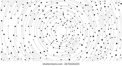 Futuristic white technology background with black circular circuit wires and a text block. Modern technology rounded lines. Abstract white background with black circle rings. Modern web banner.