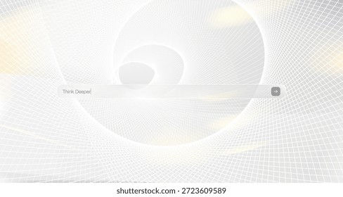 Interface de barra de pesquisa vetorial branco futurista com fundo de túnel de malha wireframe simbolizando inteligência artificial aprendizagem profunda, mineração avançada de dados da web e conceitos de tecnologia digital inteligente.