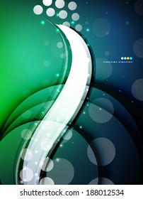 Futuristic white wave design on color background with circles