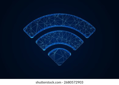 Icono futurista de WiFi renderizado en un estilo geométrico de baja poli