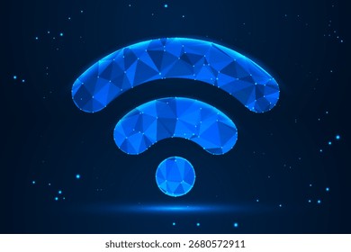 Icono futurista de WiFi renderizado en un estilo geométrico de baja poli