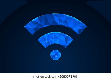 Icono futurista de WiFi renderizado en un estilo geométrico de baja poli