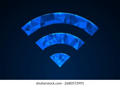 Icono futurista de WiFi renderizado en un estilo geométrico de baja poli