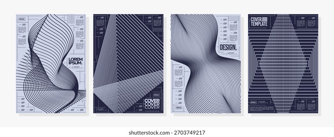 Futuristic wireframe abstract blend line cover set