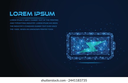 futurista, batería Wireframe. Icono de estado de carga de la batería. Icono de carga de batería poligonal abstracto bajo poli alto voltaje, carga de batería larga, y energía, concepto de tecnología.
