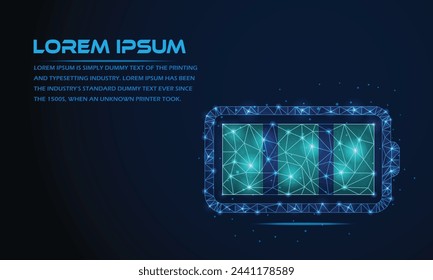 futuristic, Wireframe battery. Battery state of full charge icon. Abstract polygonal battery full charge icon low poly high voltage, long battery charge, and energy, Technology concept