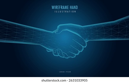 Mano de estructura de alambre futurista, con una luz brillante de malla. IA, tecnología o concepto de conexión.