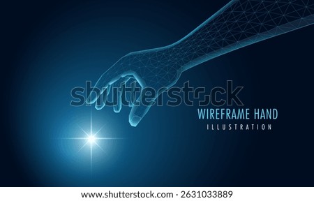 Futuristic wireframe hand, with a mesh glowing light. AI, technology, or connection concept.