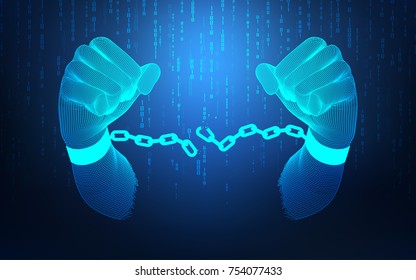 futuristic wireframe hands unchain, concept of technology revolution