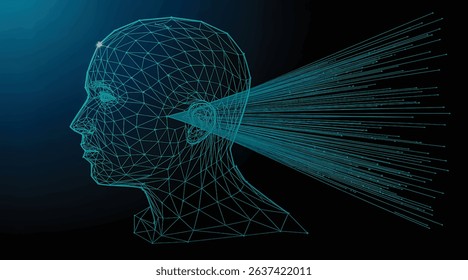 Futuristic Wireframe Human Profile with Fan-Like Signal Effect