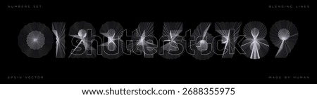 Futuristic Wireframe Numbers. Blend Contour Lines Numeric Alphabet with Holographic Effect for cyber sport, architecture, sci-fi design, countdown, anniversary and jubilee. Vector Linear Digits