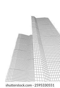 Futuristic Wireframe Skyscrapers – Abstract 3D Architectural Cityscape with Modern Geometric Structures
