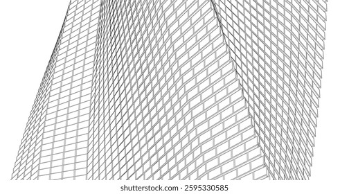 Futuristic Wireframe Skyscrapers – Abstract 3D Architectural Cityscape with Modern Geometric Structures
