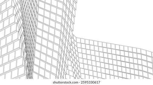 Futuristic Wireframe Skyscrapers – Abstract 3D Architectural Cityscape with Modern Geometric Structures

