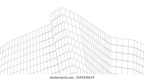 Futuristic Wireframe Skyscrapers – Abstract 3D Architectural Cityscape with Modern Geometric Structures
