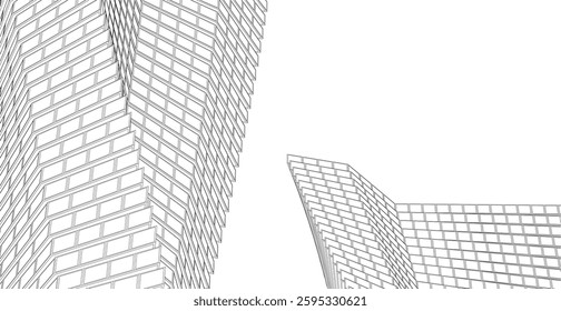 Futuristic Wireframe Skyscrapers – Abstract 3D Architectural Cityscape with Modern Geometric Structures
