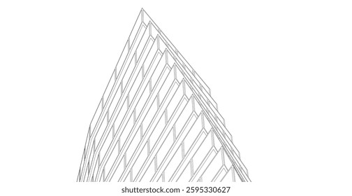Futuristic Wireframe Skyscrapers – Abstract 3D Architectural Cityscape with Modern Geometric Structures

