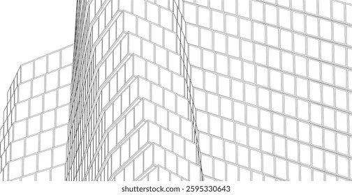 Futuristic Wireframe Skyscrapers – Abstract 3D Architectural Cityscape with Modern Geometric Structures
