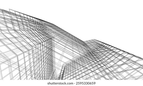 Futuristic Wireframe Skyscrapers – Abstract 3D Architectural Cityscape with Modern Geometric Structures
