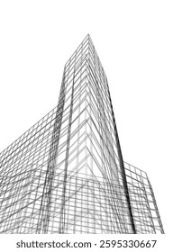 Futuristic Wireframe Skyscrapers – Abstract 3D Architectural Cityscape with Modern Geometric Structures
