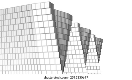 Futuristic Wireframe Skyscrapers – Abstract 3D Architectural Cityscape with Modern Geometric Structures
