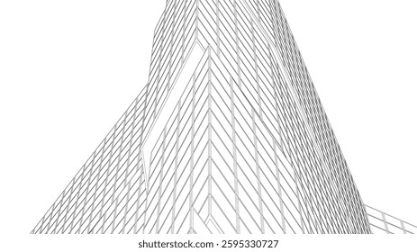 Futuristic Wireframe Skyscrapers – Abstract 3D Architectural Cityscape with Modern Geometric Structures

