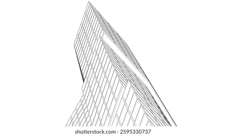 Futuristic Wireframe Skyscrapers – Abstract 3D Architectural Cityscape with Modern Geometric Structures
