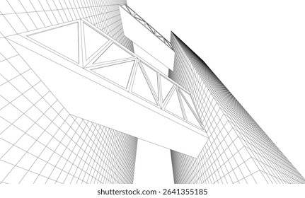 Futuristic Wireframe Skyscrapers – Abstract 3D Architectural Cityscape with Modern Geometric Structures
