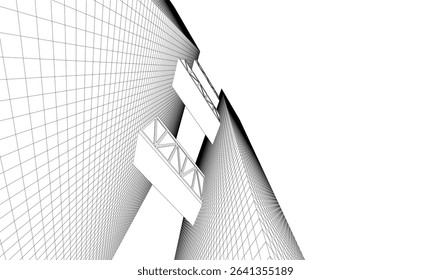 Futuristic Wireframe Skyscrapers – Abstract 3D Architectural Cityscape with Modern Geometric Structures
