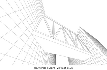 Futuristic Wireframe Skyscrapers – Abstract 3D Architectural Cityscape with Modern Geometric Structures
