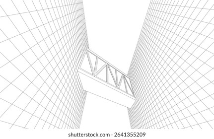 Futuristic Wireframe Skyscrapers – Abstract 3D Architectural Cityscape with Modern Geometric Structures
