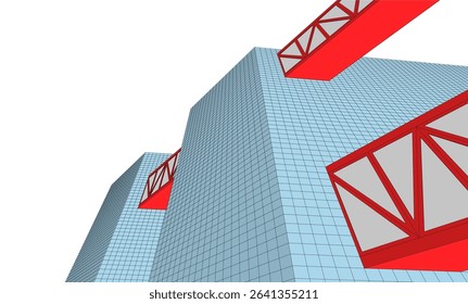 Futuristic Wireframe Skyscrapers – Abstract 3D Architectural Cityscape with Modern Geometric Structures
