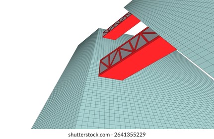 Futuristic Wireframe Skyscrapers – Abstract 3D Architectural Cityscape with Modern Geometric Structures

