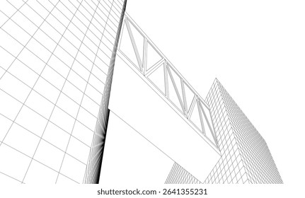 Futuristic Wireframe Skyscrapers – Abstract 3D Architectural Cityscape with Modern Geometric Structures
