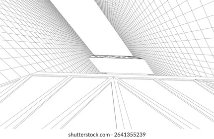 Futuristic Wireframe Skyscrapers – Abstract 3D Architectural Cityscape with Modern Geometric Structures

