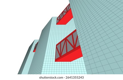 Futuristic Wireframe Skyscrapers – Abstract 3D Architectural Cityscape with Modern Geometric Structures
