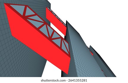 Futuristic Wireframe Skyscrapers – Abstract 3D Architectural Cityscape with Modern Geometric Structures
