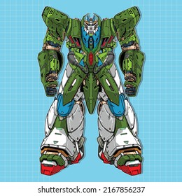 Futuristic Work Giant Mecha Robot Builded By Head Arm Body Leg Weapon Illustration Premium Vector