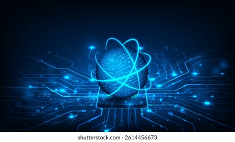 Futuristic world internet cyber technology concept. processor with circuit on blue background