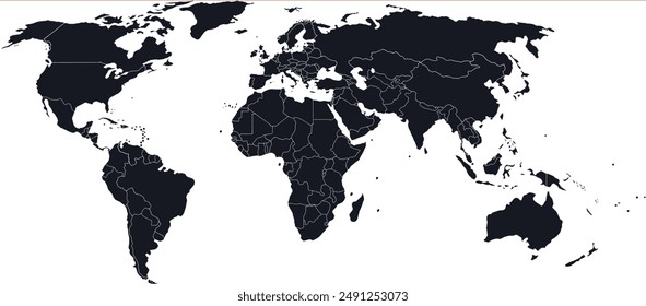 Futuristic world map silhouette. Simple world map in good quality. Digital map template for business, media, foreign affairs, international relations. Technological background. Vector illustration of 