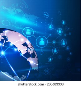 futuristic world network communication and technology concept motion flow background, vector illustration